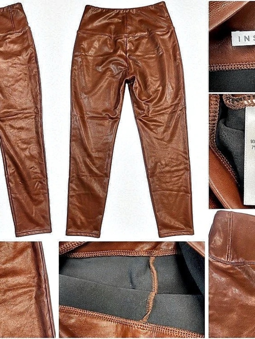 Tinseltown Women’s L Brown Faux Leather Leggings High Rise Stretch Skinny Pants